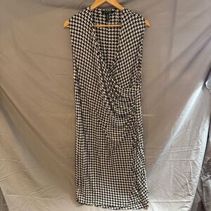 Ralph Lauren Womens 2X Houndstooth Dress Black White Vintage Retro Preppy